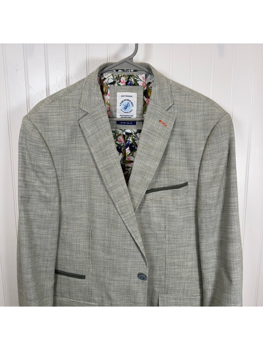 A Fish Named Fred Blazer Sport Coat Men's 44 Cotton Houndstooth Olive Lined
